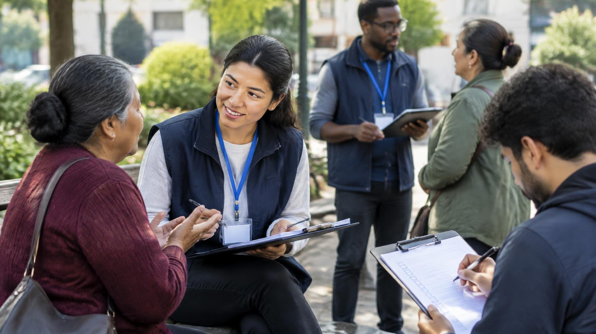 survey team interviewing people