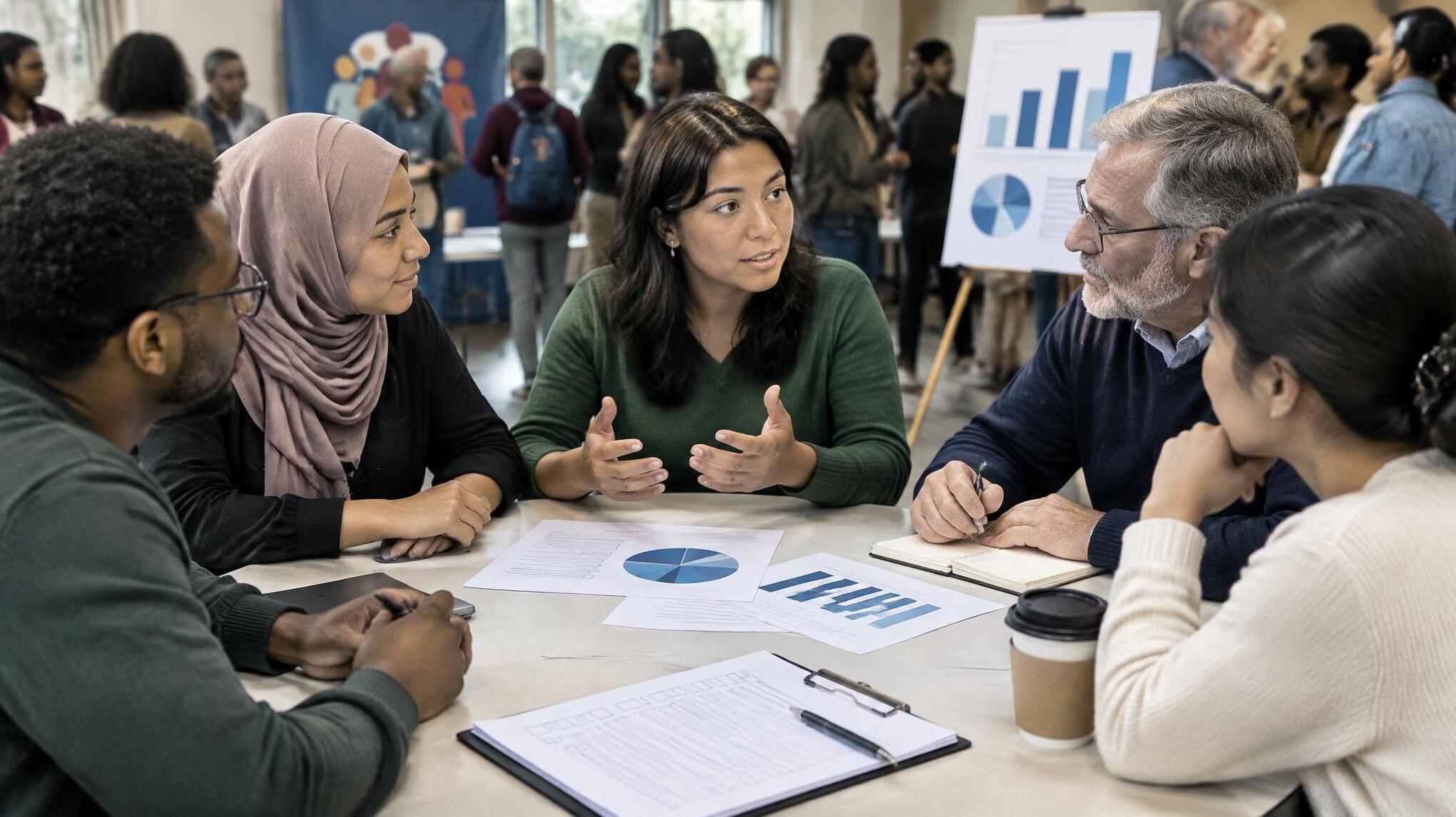 group of people discussing in meeting