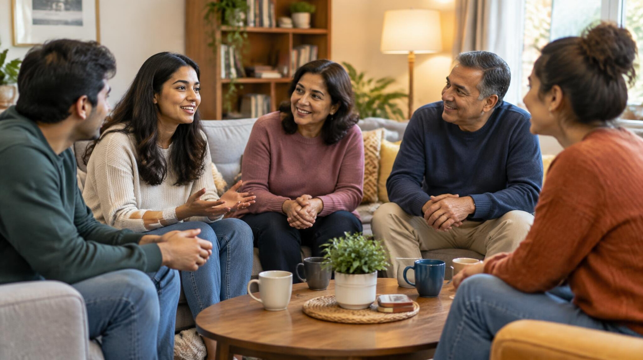 people discussing in living room